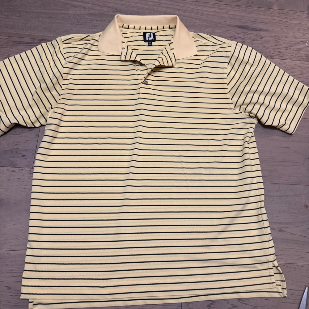 FootJoy Mens ProDry Performance Golf Polo Shirt Yellow Striped Large L Mens